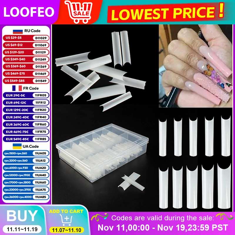 

100 шт. XL удлиненные квадратные накладные ногти, наращивание C, изогнутые квадратные прямые накладные ногти C U, изогнутые полупокрытие, акрил