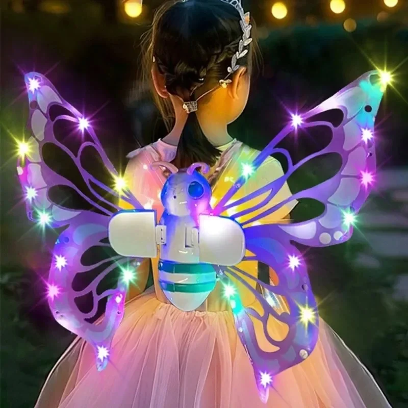 Alas de mariposa eléctricas, ala de elfo móvil con alas de hadas ligeras para niños, cumpleaños, Navidad, Cosplay, vestido, juguete de Ángel para niñas