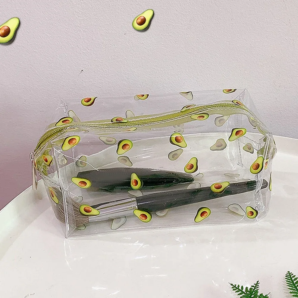 1 Pc Kawaii Cute Transparent Large Capacity Portable Print Fruit Heart Pattern Pencil Case Makeup Storage Bag