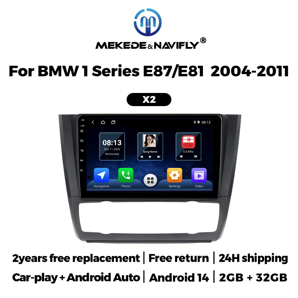 MEKEDE Android 14 Touch Screen for BMW 1 Series E81 E82 E87 E88 AT 2004 - 2011 Carplay WIFI Car Radio Stereo Multimedia 2Din GPS