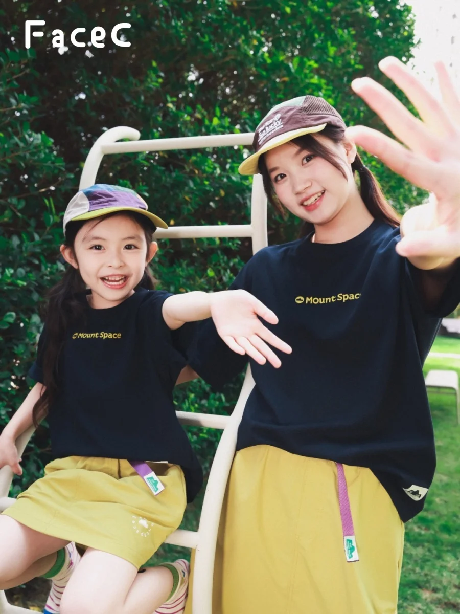 Outdoor Mother Daughter Matching Short Sleeve T-Shirt Children's Camping Style Top Breathable Cotton Polyester Blend Summer N...