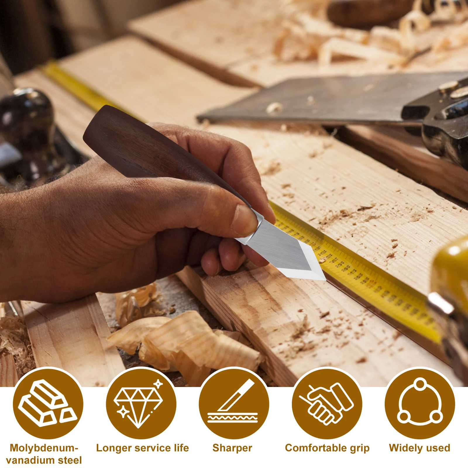 

Нож для маркировки с двойной фаской, стальное лезвие, ударный нож, деревянная ручка с кожаной оболочкой для маркировки и резьбы, деревообрабатывающий инструмент