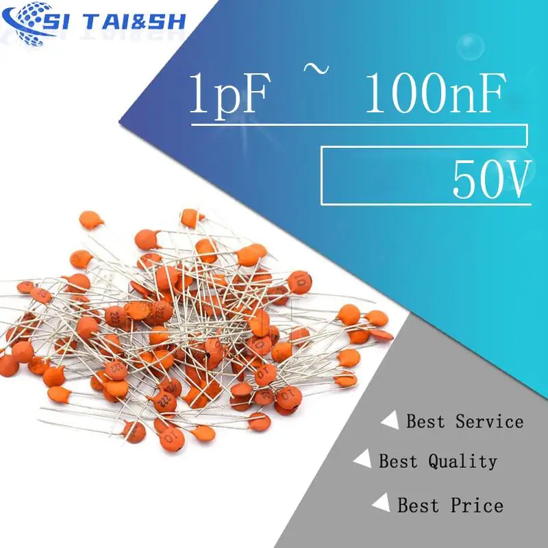 100pcs Ceramic capacitor 50V 1pF ~ 100nF 0.1uF 104 4.7PF 10PF 22PF 33PF 47PF 100PF 101 220PF 221 330PF 470PF 1NF 103 47NF 473