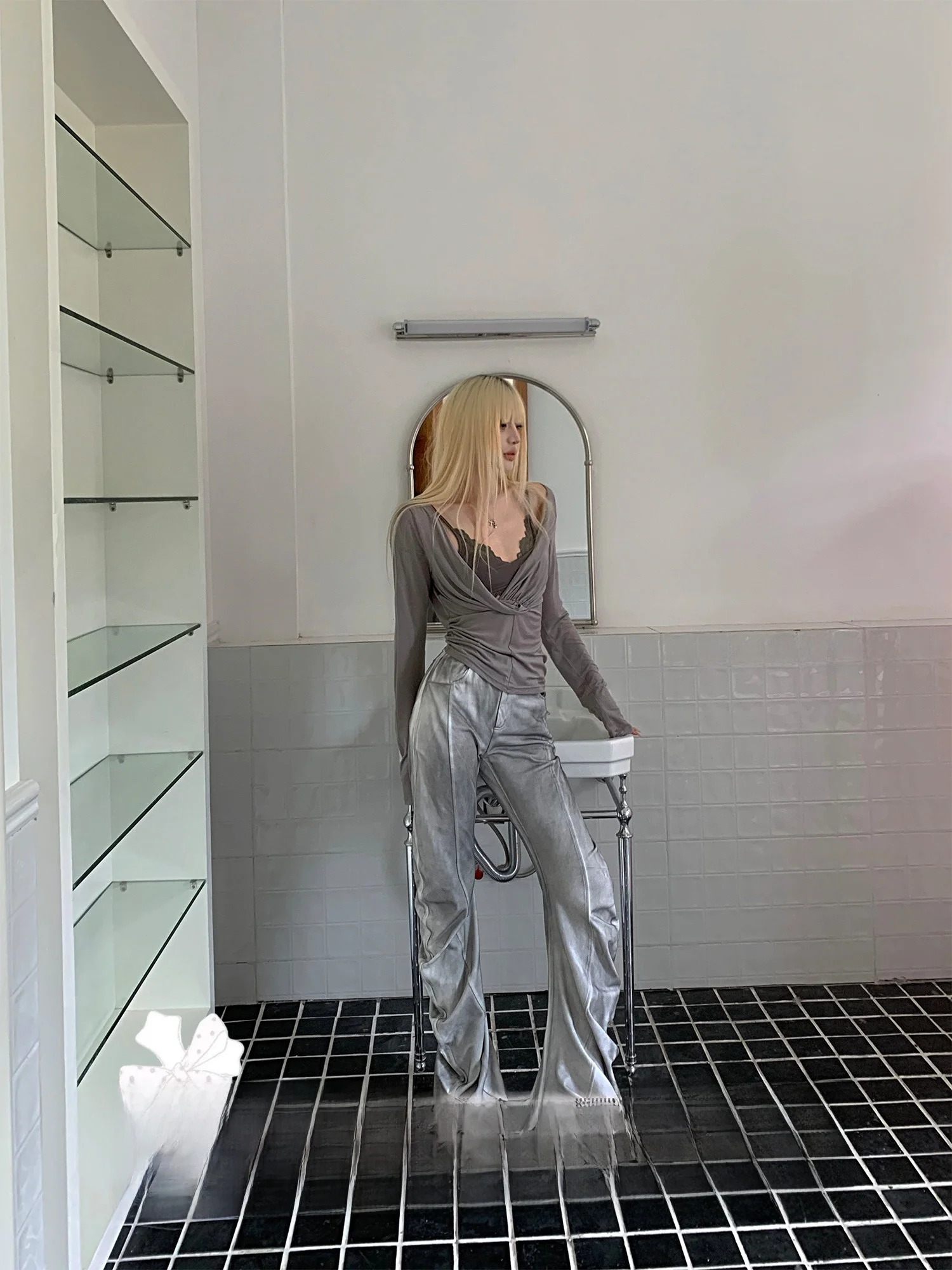 

Ey винтажные расклешенные повседневные брюки со сложенным подолом и высокой талией, длинные прямые хлопковые уличные брюки, летние женские брюки Faion