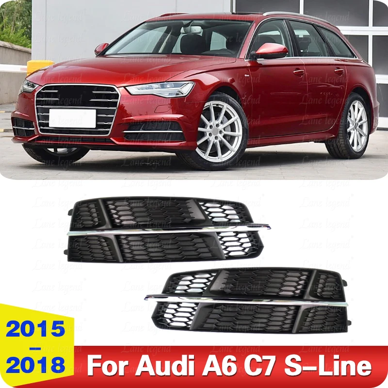 Honeycomb Hex Fog Light Grille Cover For AUDI A6 C7 S-Line 2015 2016 2017 2018 Car Fog Lamp Racing Grill