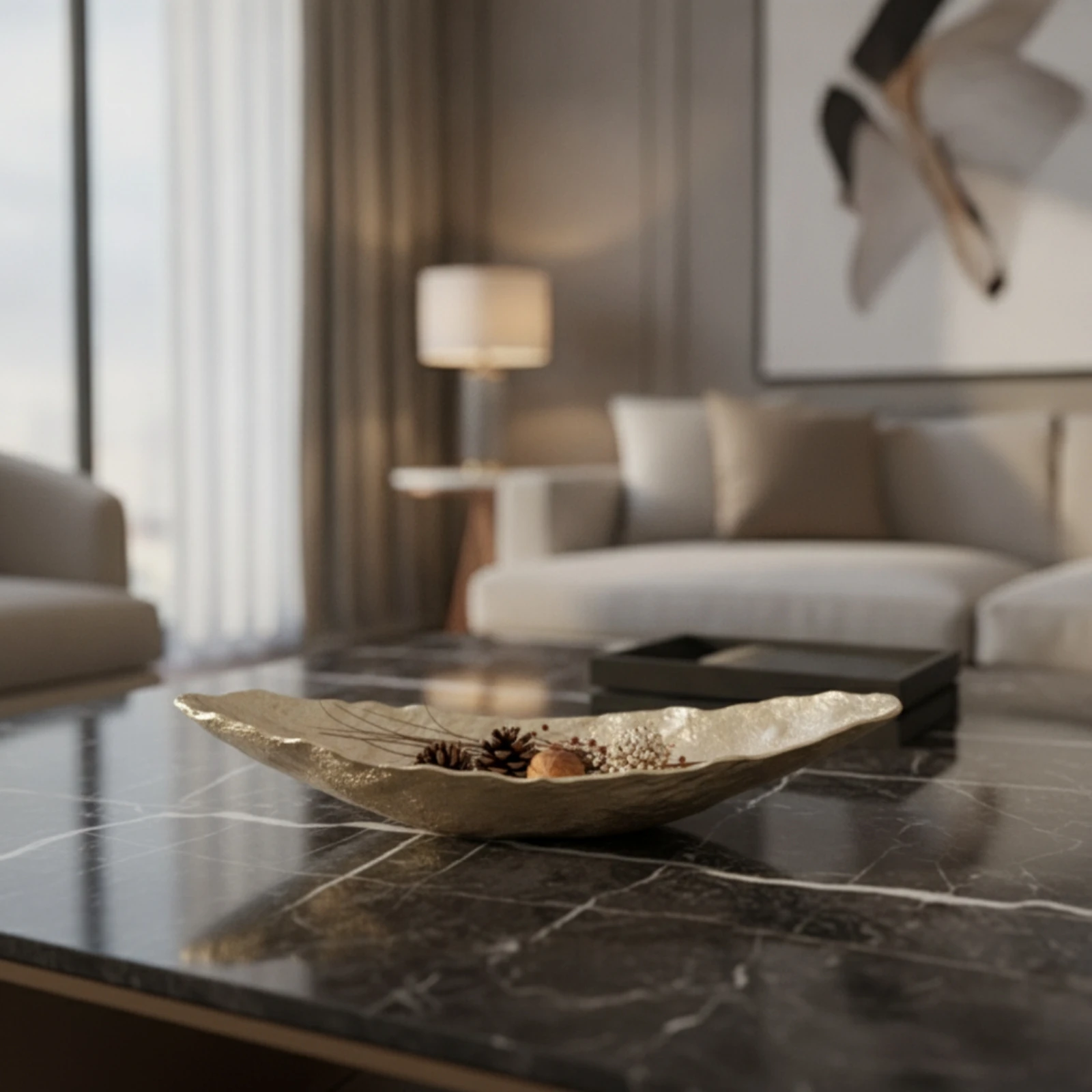 Boat Tray Long Tray with Hammered Finish Decorative Dish Sculptural Platter Artisanal for Dining Table, Living Room