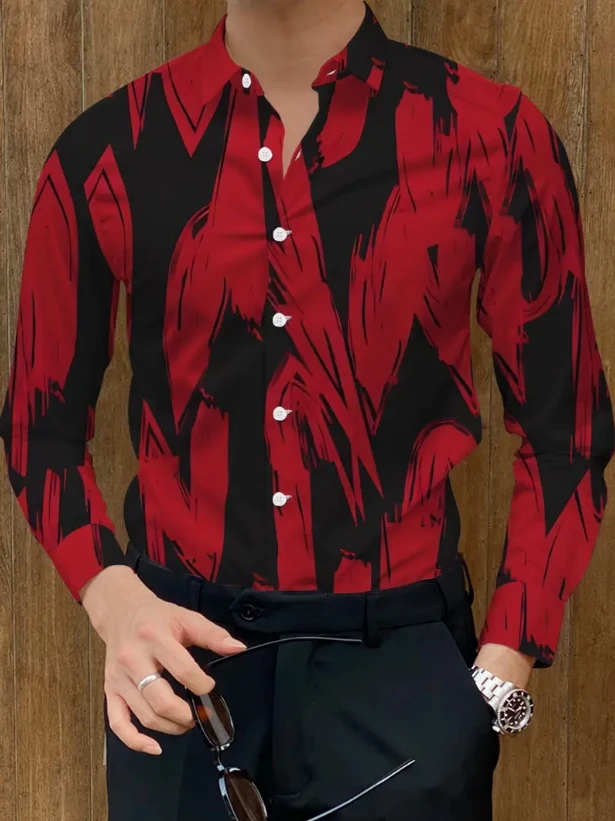 Men's Long Sleeve Plaid Shirt with Lapel Four-Way Stretch Party Workwear Print S-5XL Plus Size