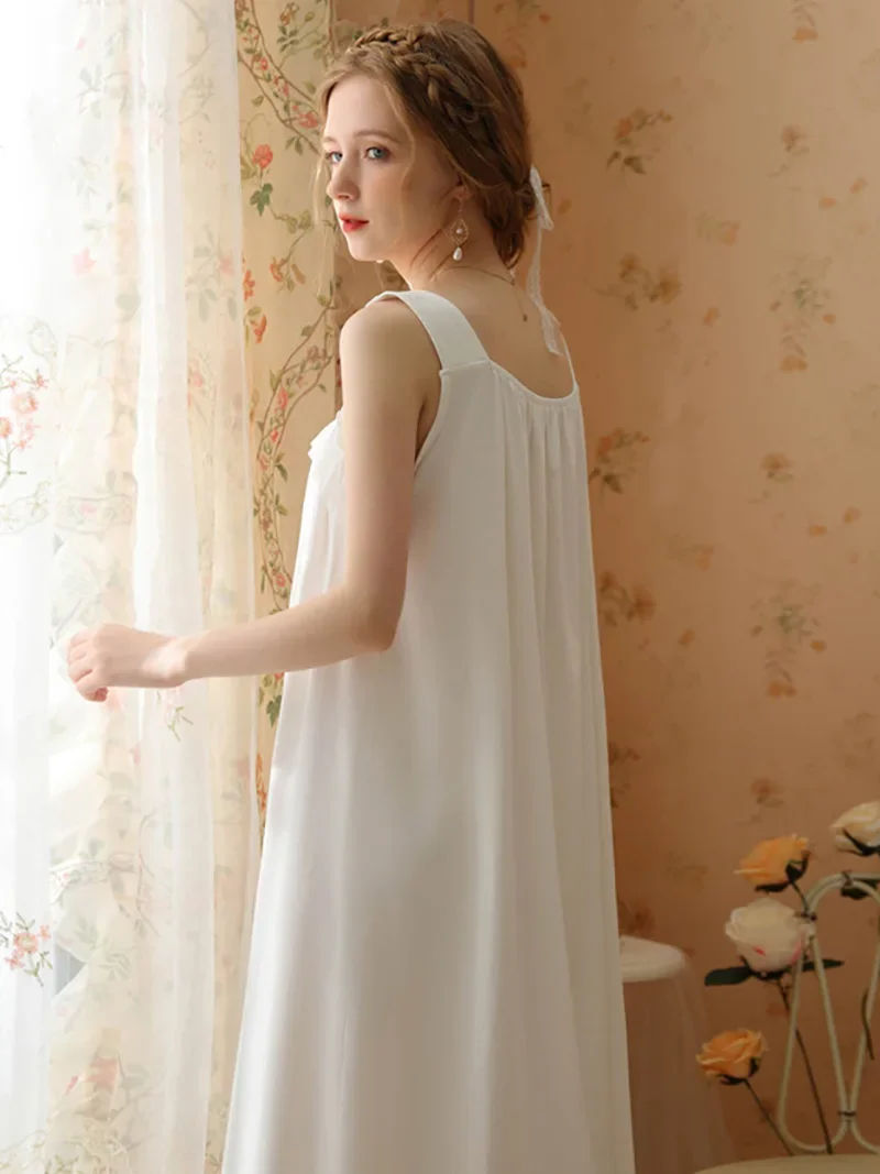 Vintage Princess Sleeveless Backless Pajama Women\'s Summer French Sweet Medium Long Lace Ruffles Romantic Victorian Night Dress