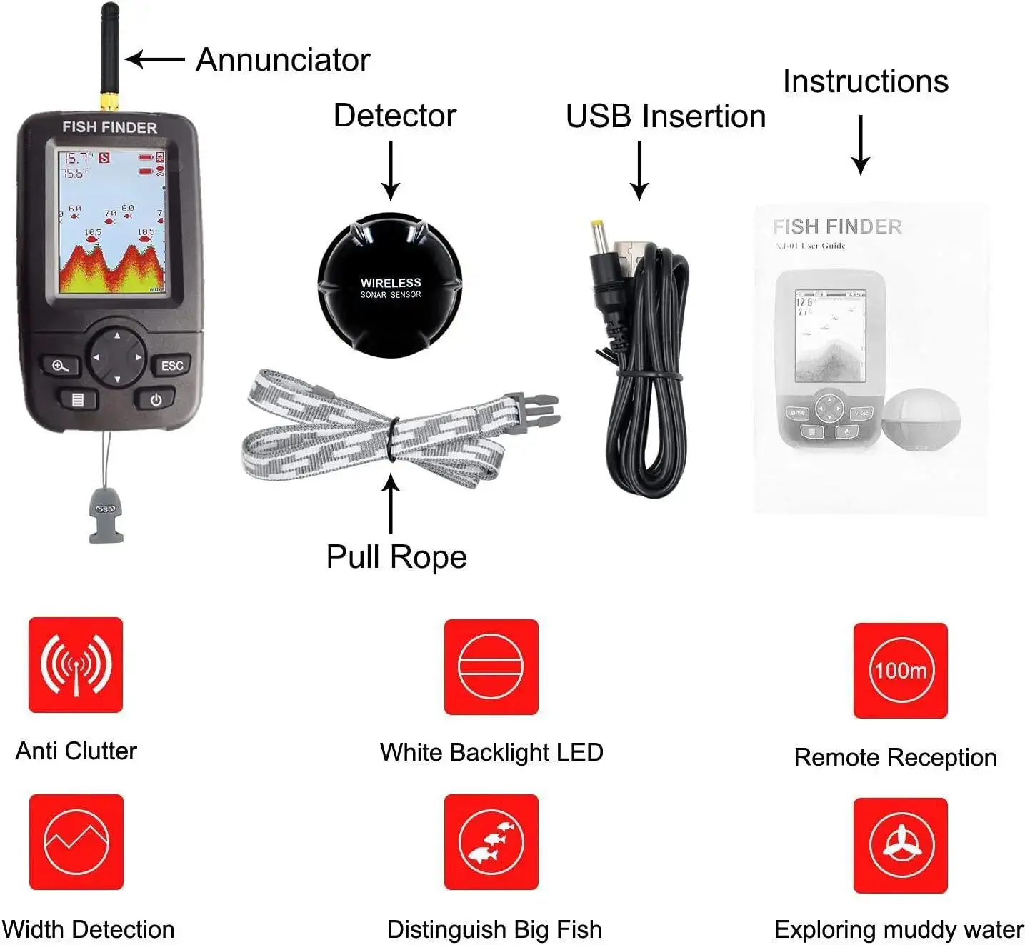 Wireless Sonar Fishing Alert Fish Finder Underwater Echo Sounder Fishing Detector Portable Fish Finder