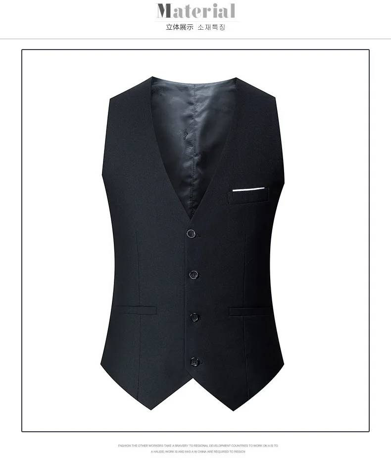 Elegant gentleman slim suit waistcoat men's vest gray black navy blue casual fashion V-neck work style