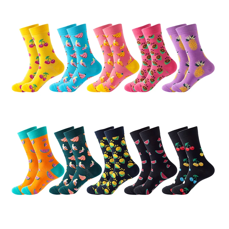 Funny Women Socks Men Novelty Cartoon Socks Fruit Food Avocado Banana Lemon Cherry Watermelon Cotton Harajuku Hip Hop Crew Socks