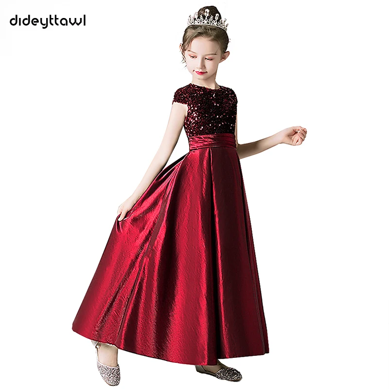 Dideyttawl Customized Real Photos Satin Sequin Girl Party Dresses Princess Junior Concert Birthday Formal Banquet Gown Christmas