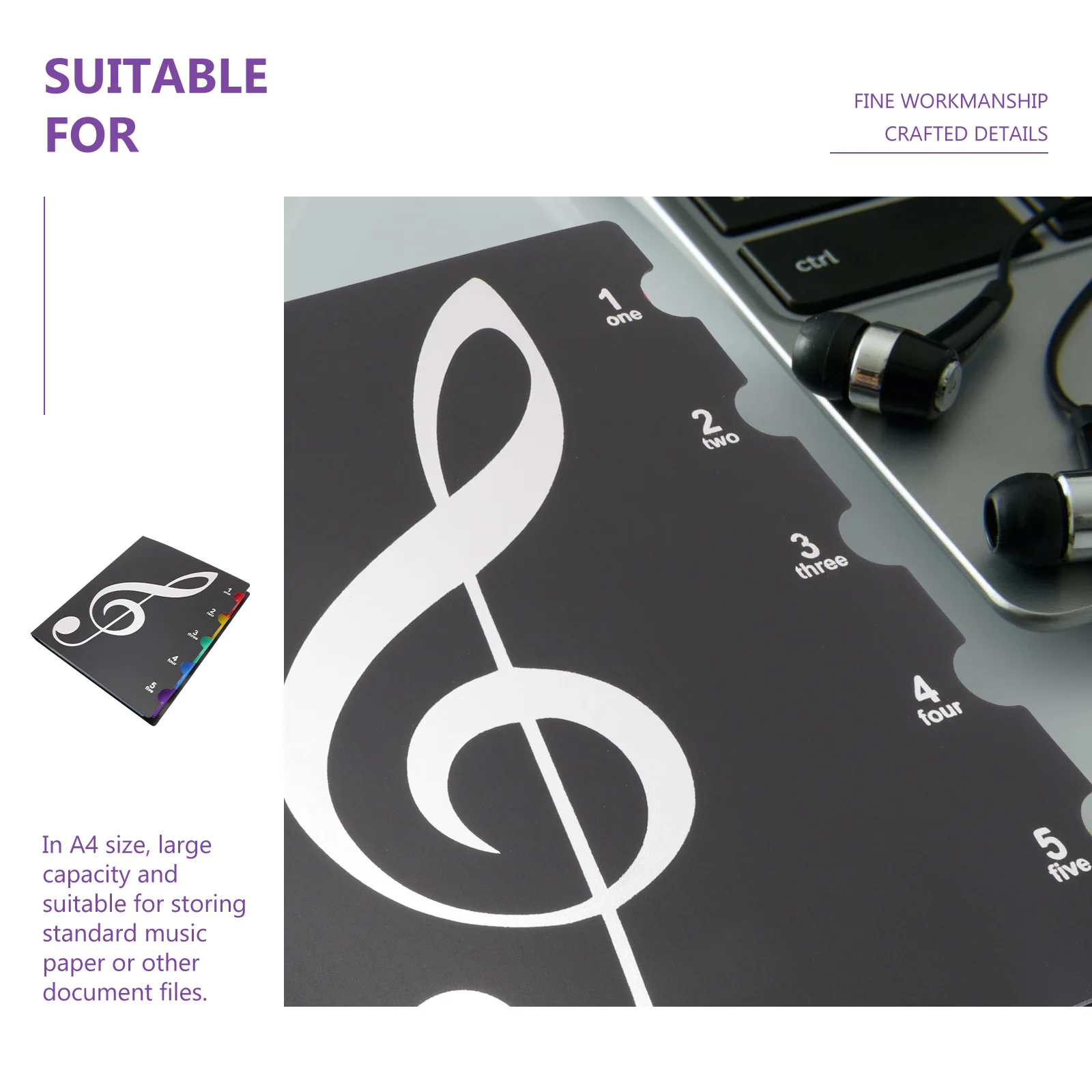 

Music Folder A4 Large Capacity ABS Plastic Waterproof Sheet Music Document Organizer Durable Office Supply File ABS Folder