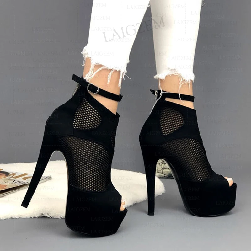 SEIIHEM décolleté con plateau da donna Peep Toe Stiletto sandali con tacco alto sottile Zip posteriore scarpe in finta pelle scamosciata donna