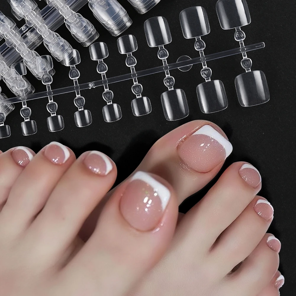 240개 정사각형 짧은 투명 소프트 젤 발가락 네일 팁 네일 연장용 미리 모양이 잡힌 광택 풀 커버 네일 팁 11가지 크기 *^