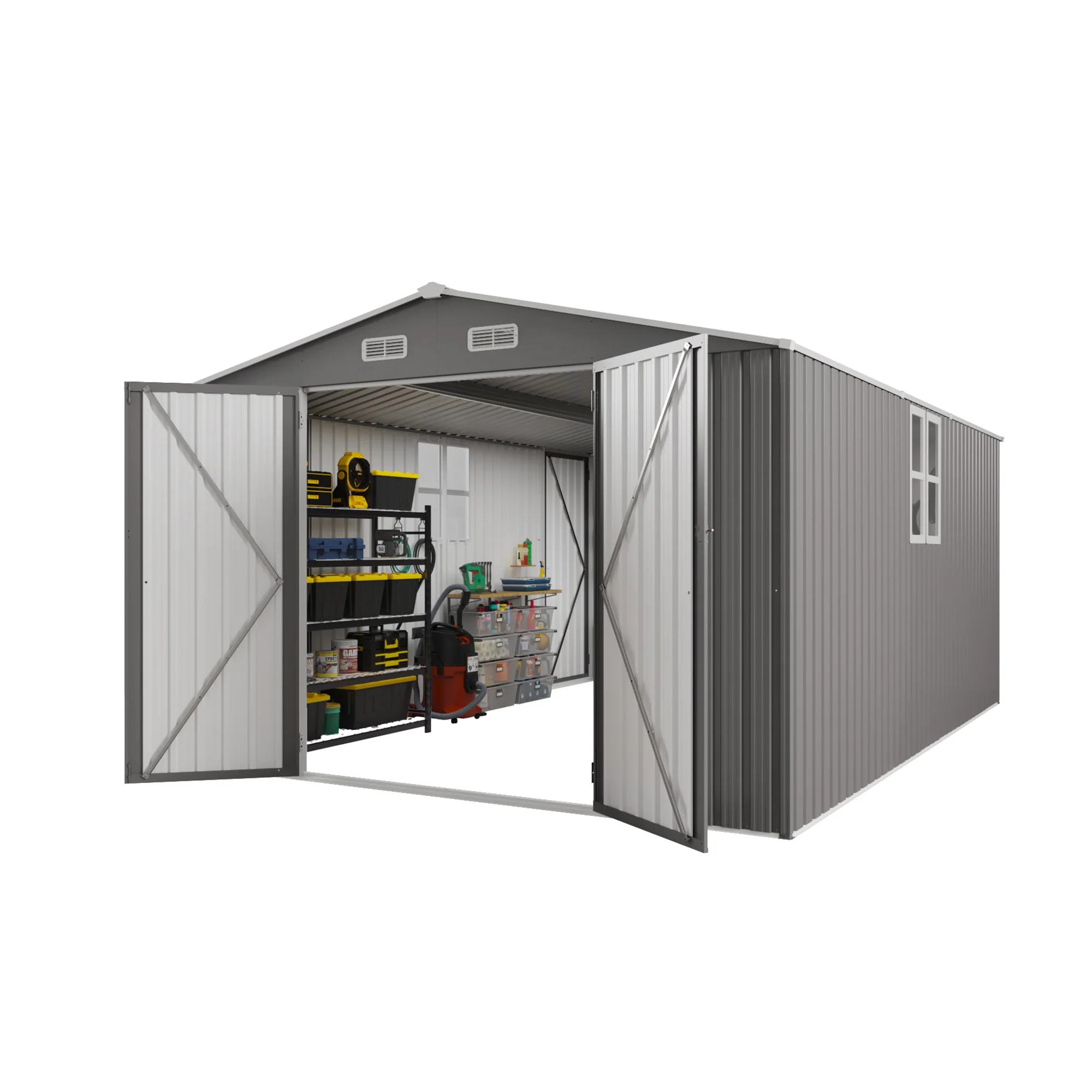 10*14FT  Metal Outdoor Storage Shed with One Left Door and Two windows  for Backyards, Patios
