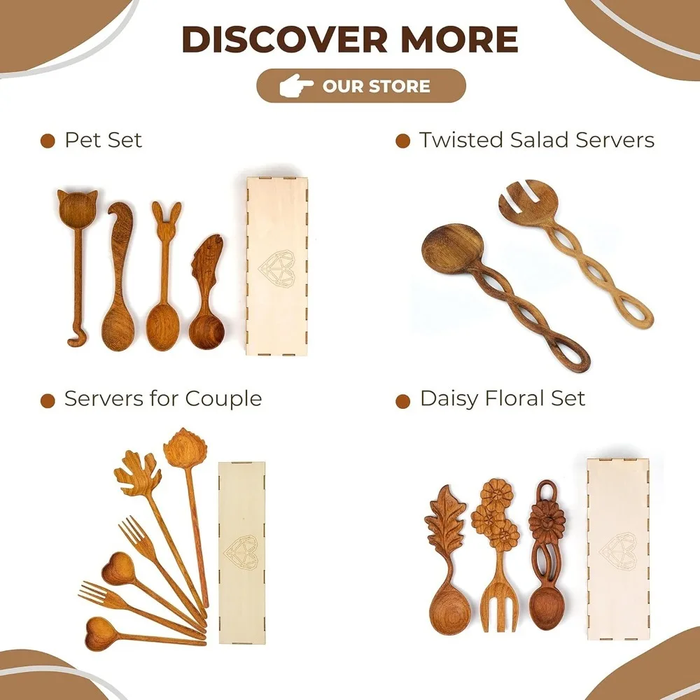 

4 Wooden Spoons and Forks Set, Mother's Day Hostess Gifts for Women, Couple Cooking Gifts for Women, Handmade Gifts