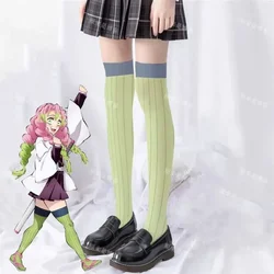 Kanroji Mitsuri Same Style Grass Green Stripe Socks Women Demon Slayer Anime Goods Sweet Kawaii Stocking Woman Cosplay Long Sock