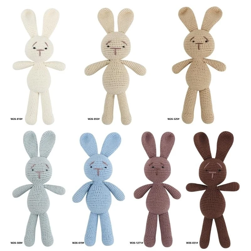 

10in Stuffed Rabbit Crocheted Rabbit Soft Toy Room Decoration Emotion Appease for Toddler Girls Office Ornament 15UB