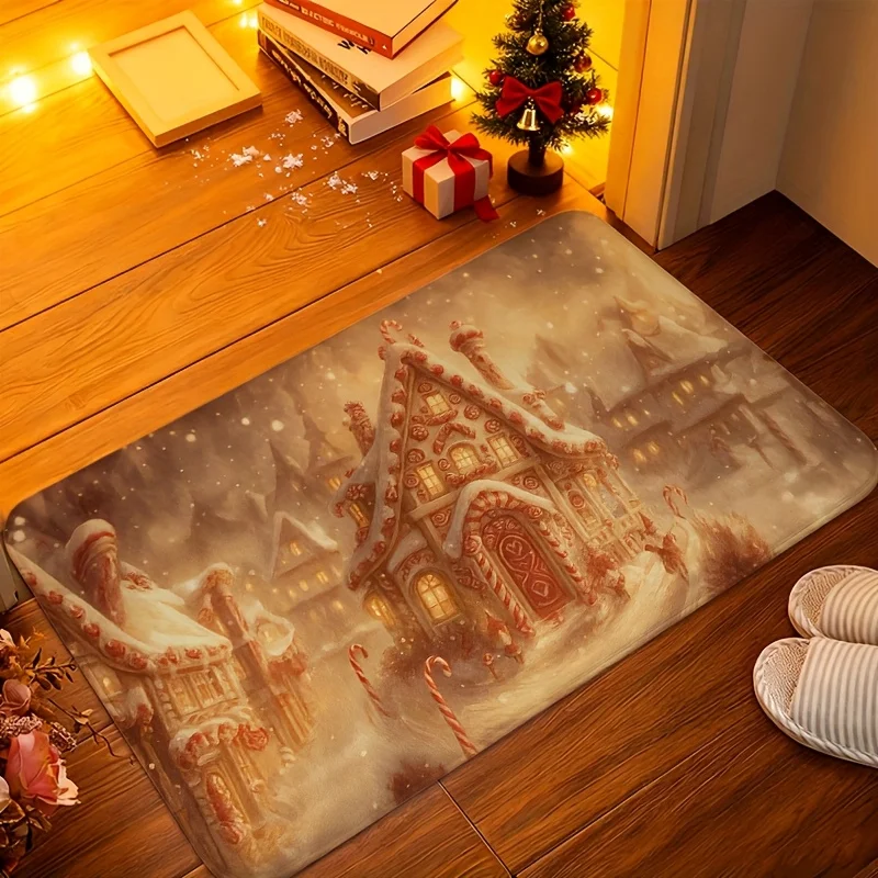 Santa Sleigh Reindeer graphics welcome rug,bedroom,kitchen,porch,entryway Mat,Entry Door Rug NonSlip decor Christmas Present