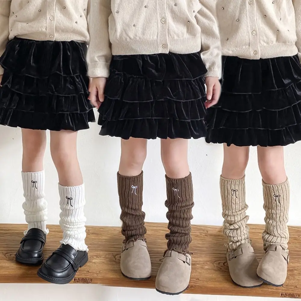 Kawaii Korean Style Children's Leg Warmers JK Harajuku Knitted Leg Cover Long Stockings Woolen Embroidery Bow Socks Children's