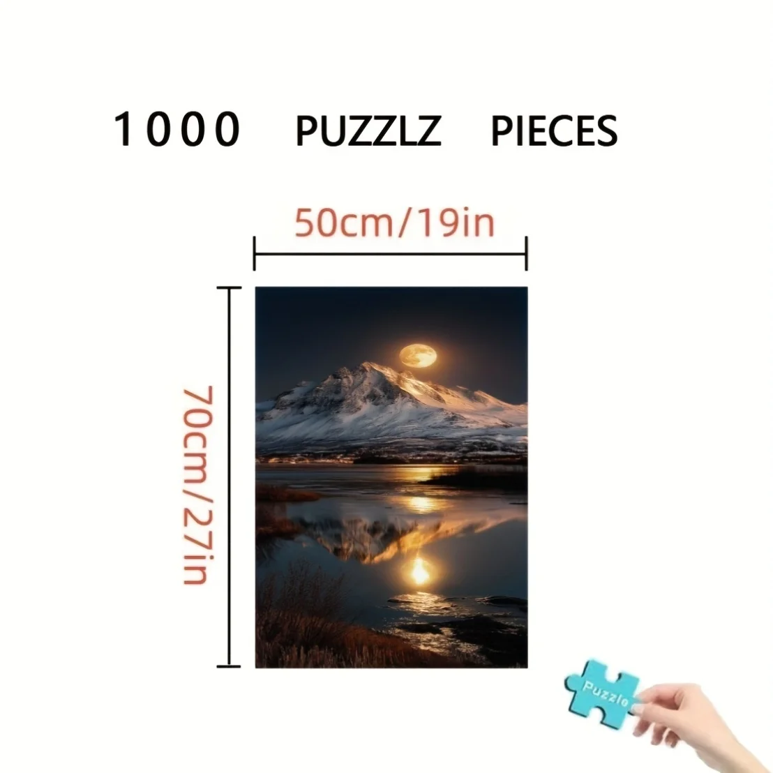 1000pcs Snowy Mountain Moon Puzzle - Thickened Cardboard, Mixed Colors, Ideal for Christmas, Halloween, Easter, Birthdays, Con