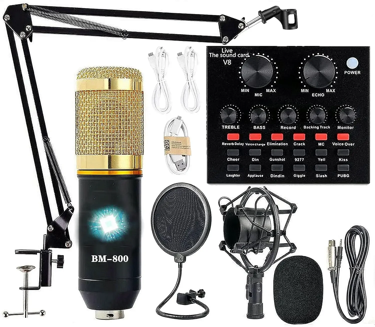 

Podcast Equipment Bundle BM-800 Recording Studio Package with Voice Changer Live Sound Card-Audio Interface for Laptop Computer