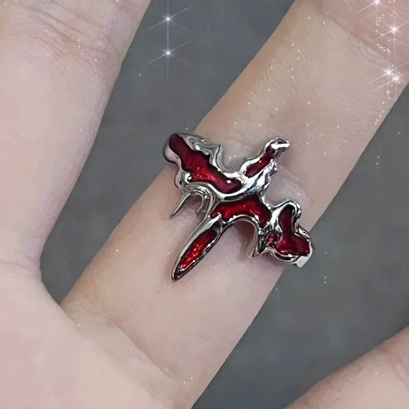 Anillos estéticos de corazón de cristal rojo Irregular con apertura ajustable para mujer, anillo gótico de araña de Animal, joyería creativa