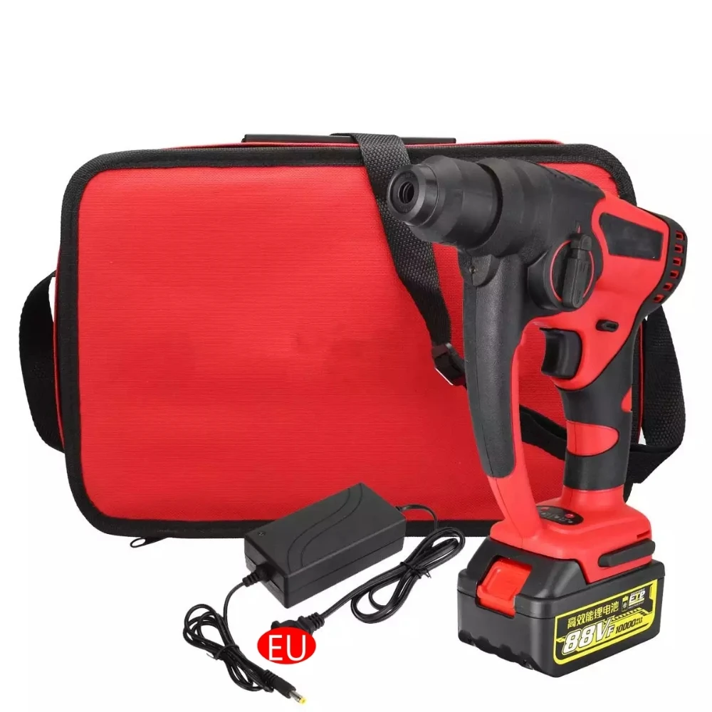 

88V Wirelesss Electric Rotary Hammer Drill Brushless Professional Wall/Ceramic Drilling Tool with 10000mAh Battery & Storage Bag