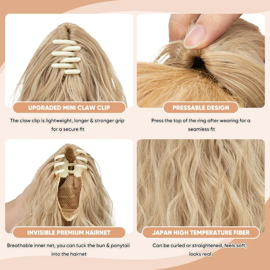 SARLA قصيرة ذيل حصان تمديد مخلب كليب في 13 بوصة رقيق الاصطناعية مجعد متموج ذيل حصان هيربيسي للنساء البني إلى الرماد Blon