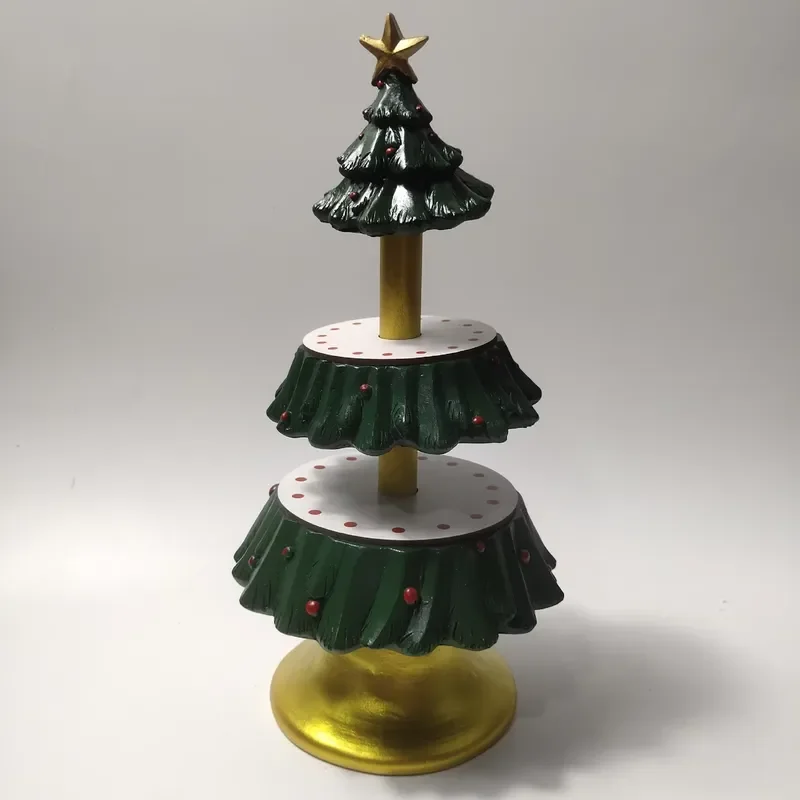 FY Resin Christmas Tree Sculpture Three Tier Storage Rack for Home Decor Desktop Dessert Display Stand Holiday Party