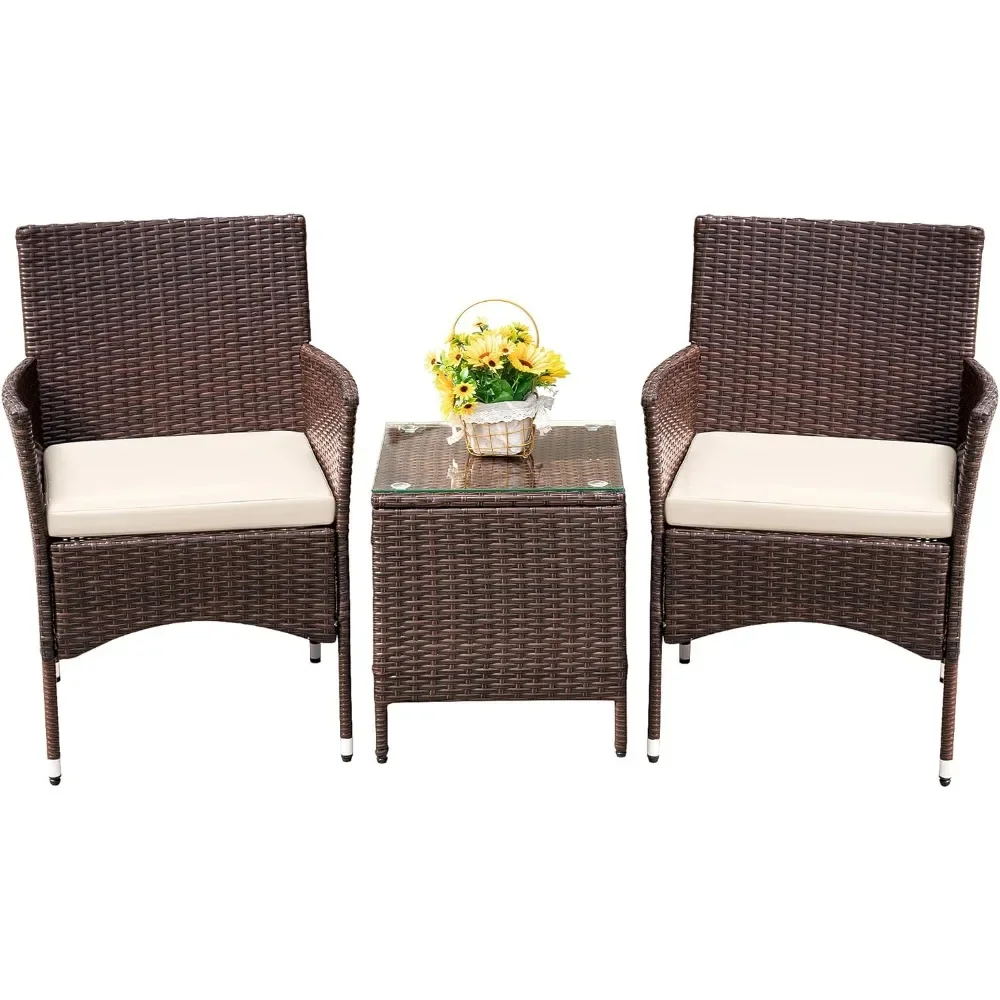 Patio Porch Furniture Sets 3 Pieces PE Rattan Wicker Chairs with Table Outdoor Garden Furniture Sets