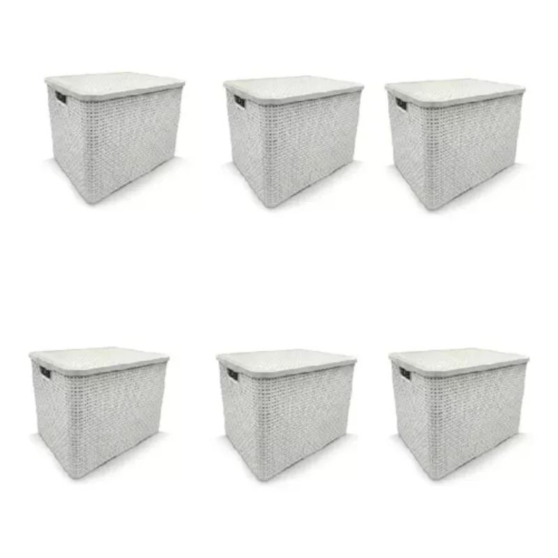 

6 Organizing Box Rattan C/ Lid 20l Colors White Stripes Boxes, Boxes and Baskets Decorative Boxes