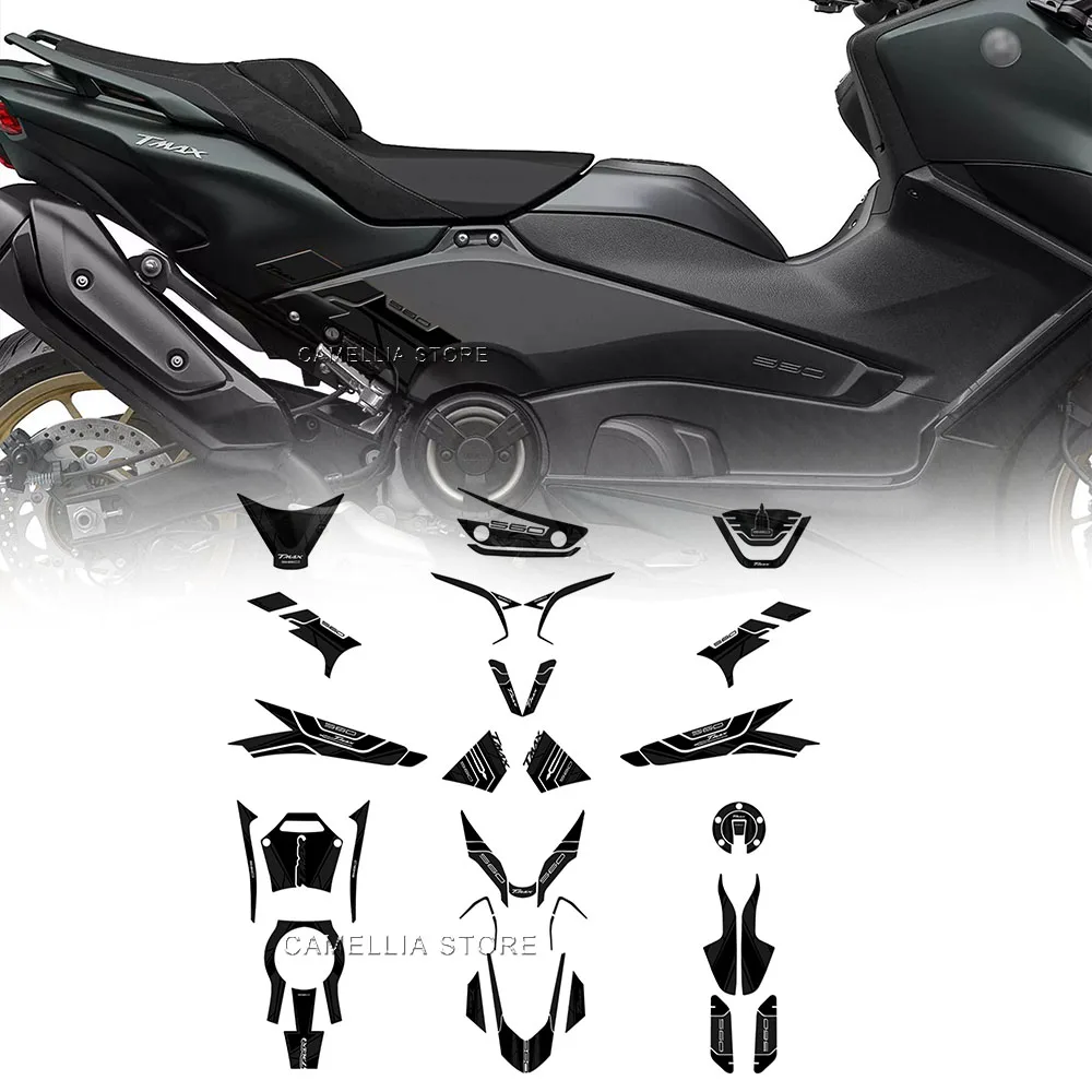 for Yamaha TMAX 560 Motorcycle Accessories 3d Epoxy Black Fuel Tank Sticker Waterproof Sticker Newly Launched Sticker Set