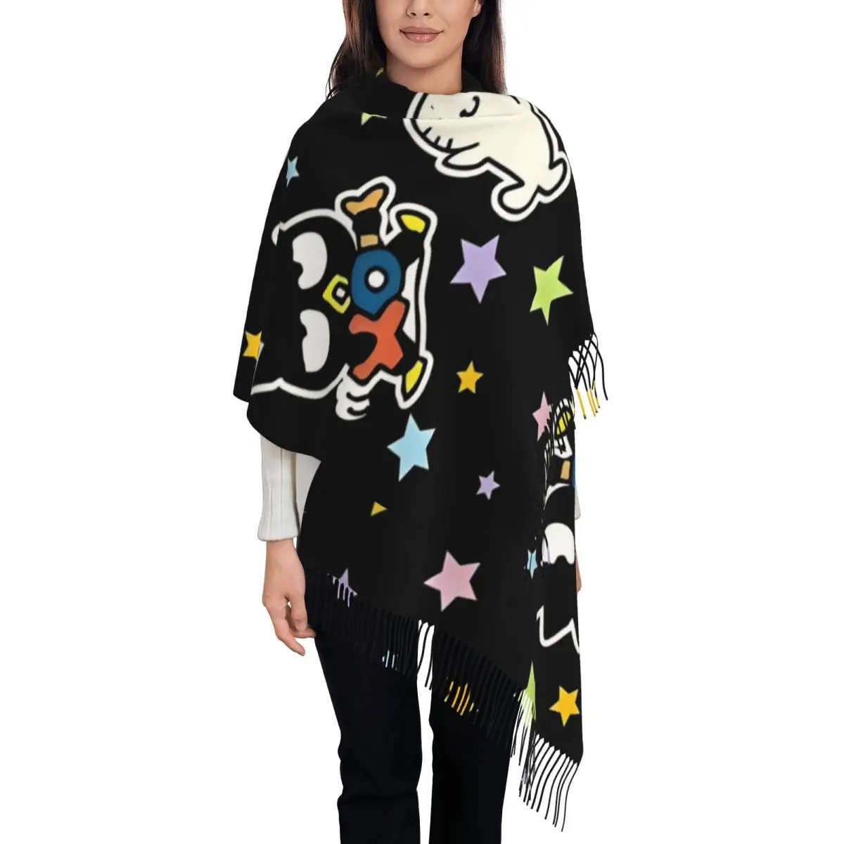 

Женский шарф с кисточками на заказ, мягкий шарф с рисунком пингвина, милая шаль, женские зимне-осенние шарфы