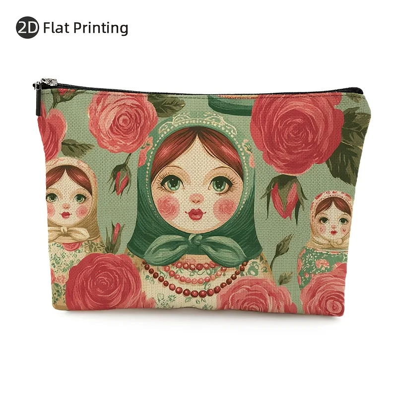 

ARetro Matryoshka Doll Design Makeup Bag- Multifunctional Zipper Pouch, Jewelry Storage Bag, Perfect Travel Zipper Small Storage