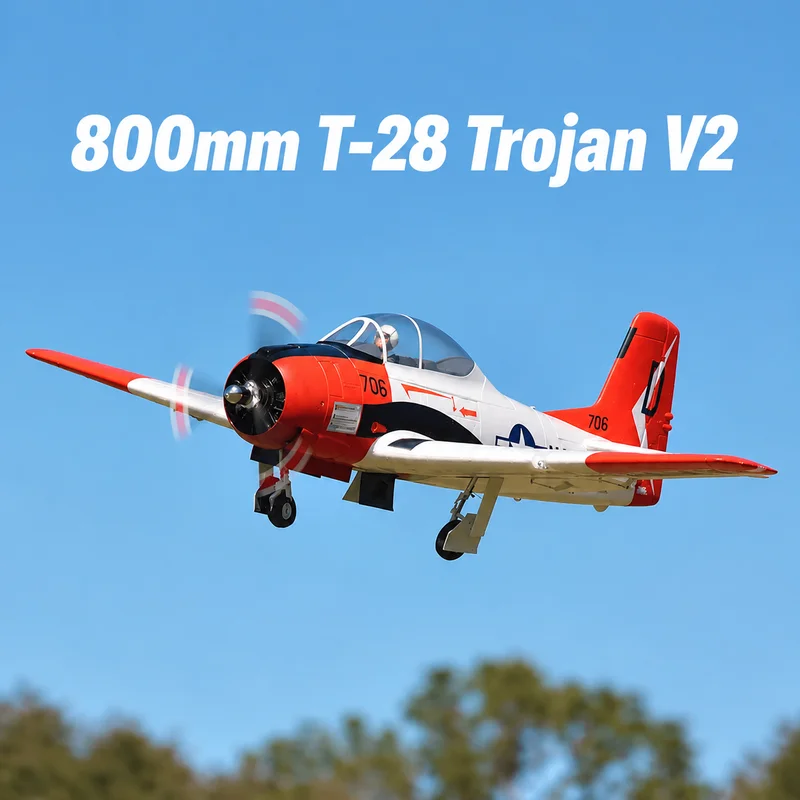 FMS Model Aircraft 800mm T-28 Trojan V2 Fixed Wing Entry-Level Electronic Remote-Controlled Fighter Simulation Aircraft Model