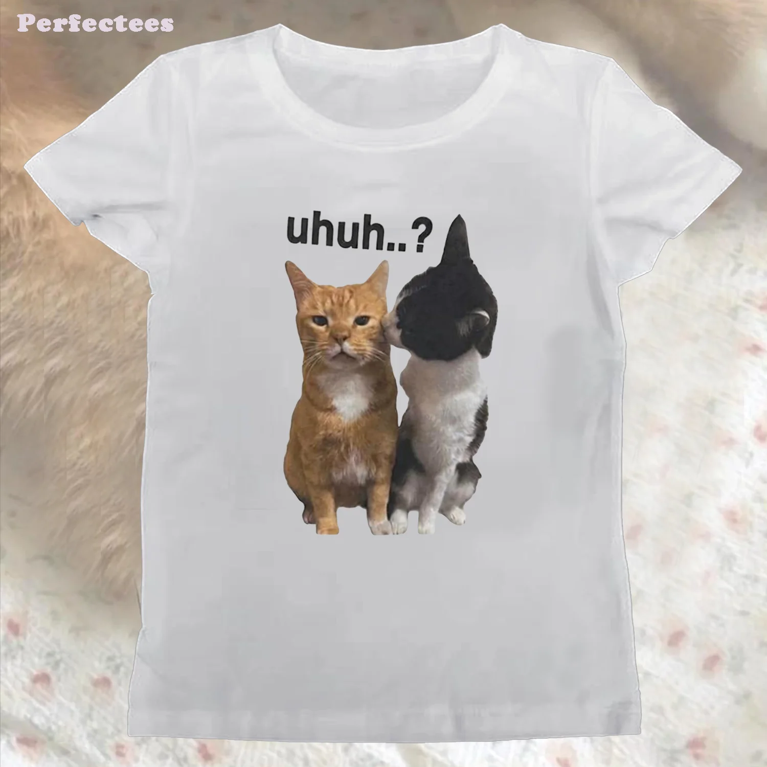 Fashion Cute Kissing Cat Graphics Short-sleeve T-shirt Y2k Style Vintage Goth Summer Tees Emo Punk Printing Female Clothes Tops
