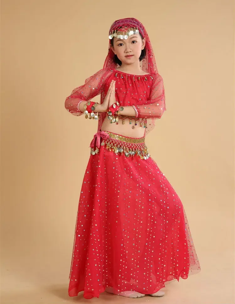 Costumes de danse du ventre pour enfants, vêtements de performance indienne, vêtements de danse du ventre pour filles, abordable, le moindre ywood, 5 pièces