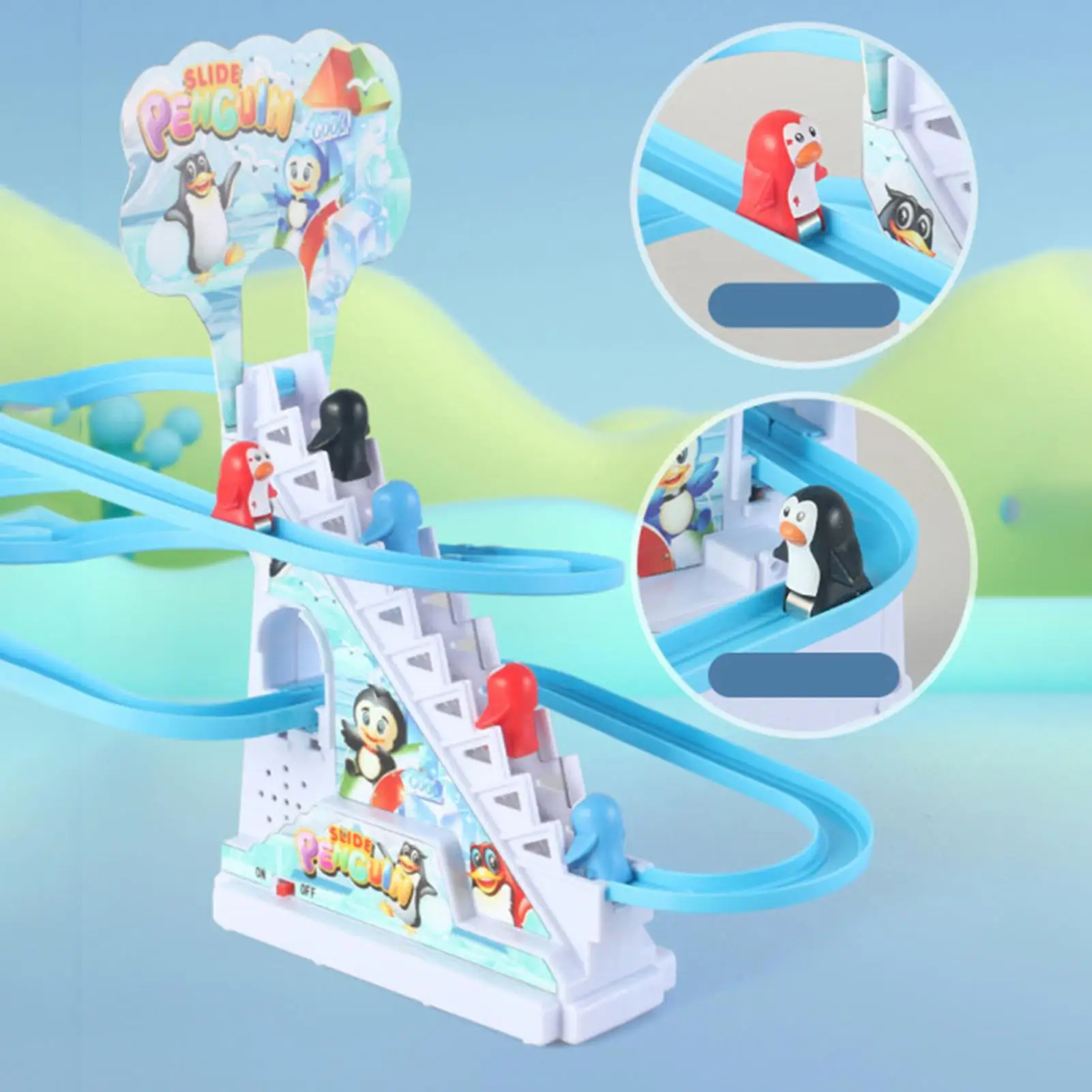 Parent-Child Interaction Puzzle Kids Toy Penguin Slide Electric Railcar With Music Fun Penguin Climbing Stairs Toys For Children