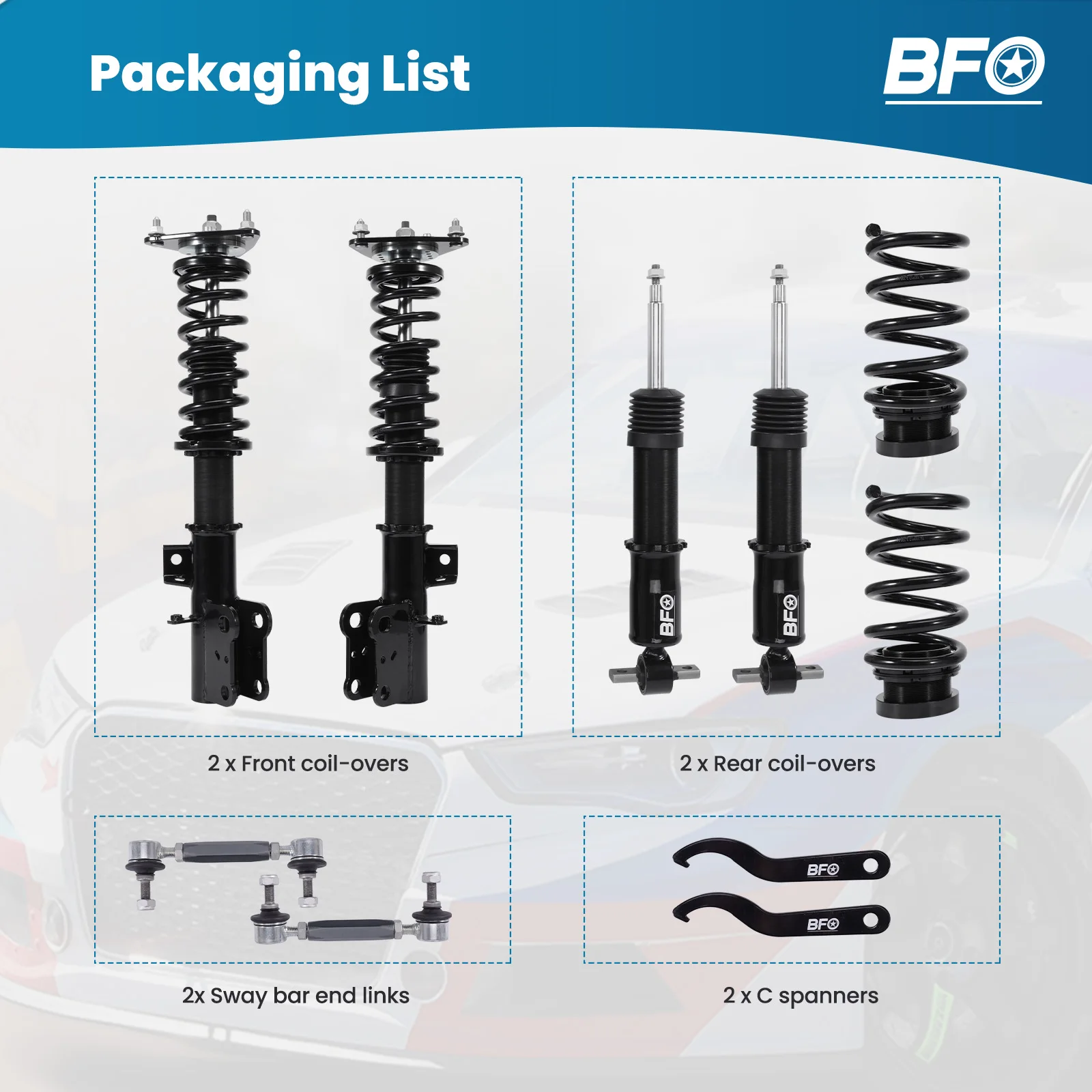 

Coilovers Shock Struts Kit for Ford Mustang 2015-2023 Height Adjustable