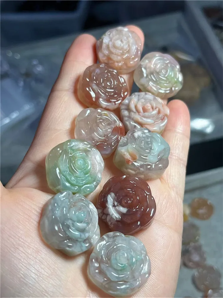Natural crystal cherry blossom agate ornaments for home decoration