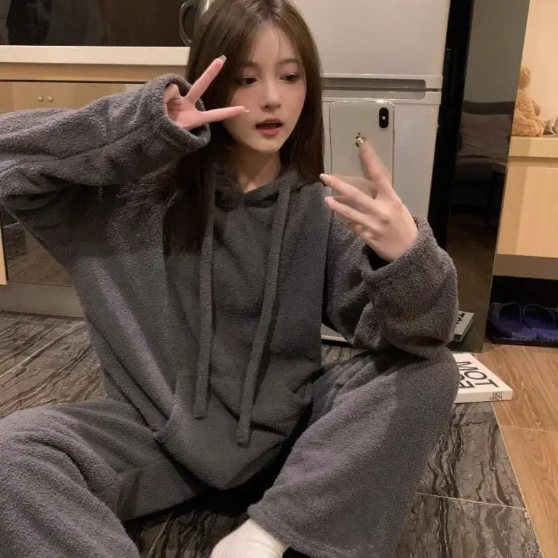 

Одежда для сна, домашняя одежда, пижамный комплект для девочек, вязаный полуфланелевой утепленный коралловый флис, домашняя одежда, верхняя одежда, женская осенне-зимняя одежда