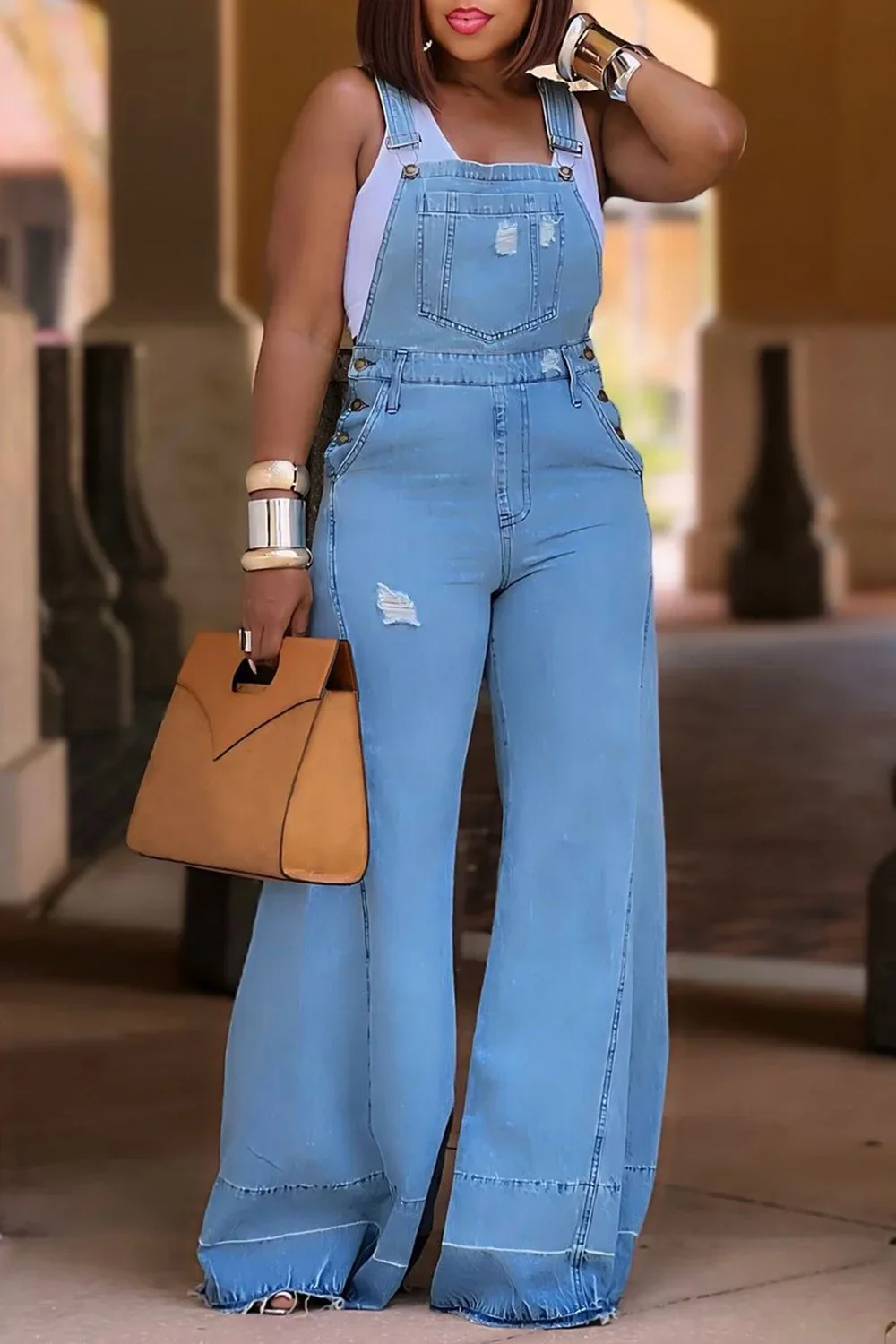 Plus Size Denim Jumpsuit Y2k Women Solid Color Sleeveless High Waist Romper Pants Bib Overalls with Pockets Streetwear 2025