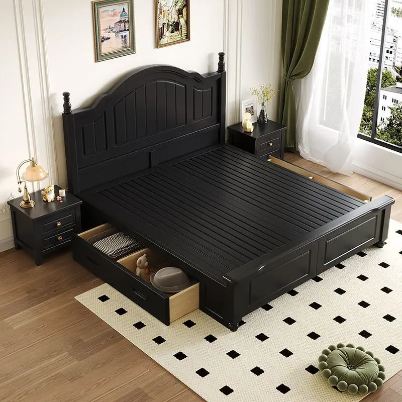 الأمريكية الرجعية الخشب الصلب جديد أسود حديث بسيط مزدوج غرفة نوم رئيسية واحدة الأميرة الزفاف شقة صغيرة