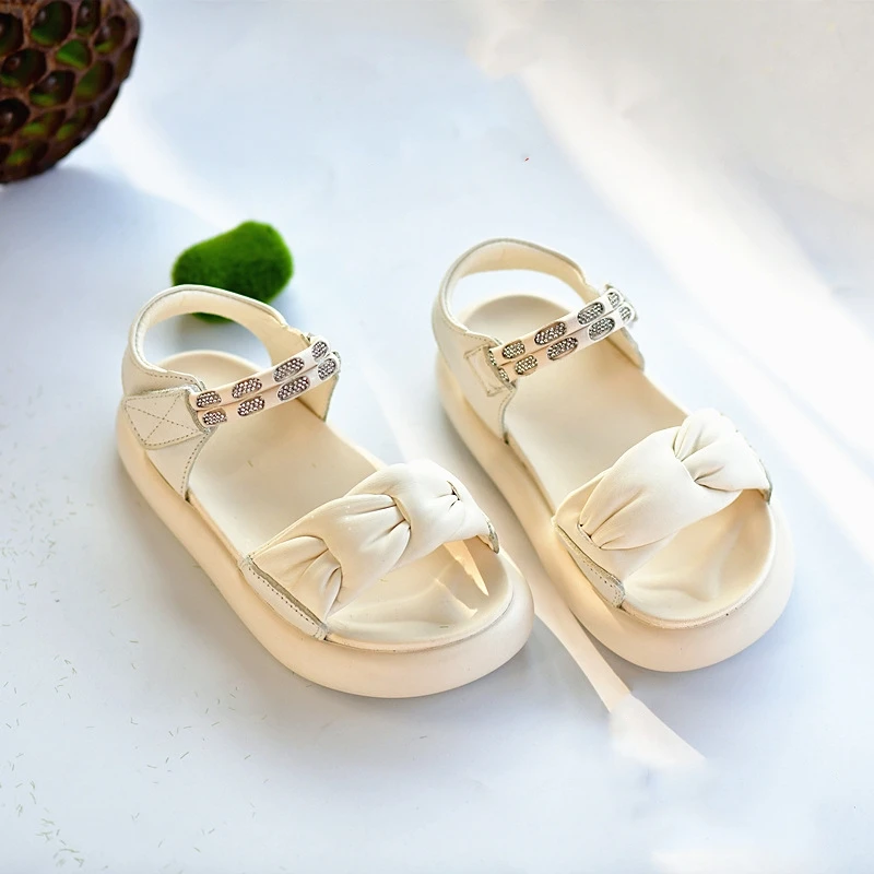 Summer Soft Elastic Foam Sole Genuine leather Girls casual sandals Exquisite Crystal Quick Drying Children's beach shoes