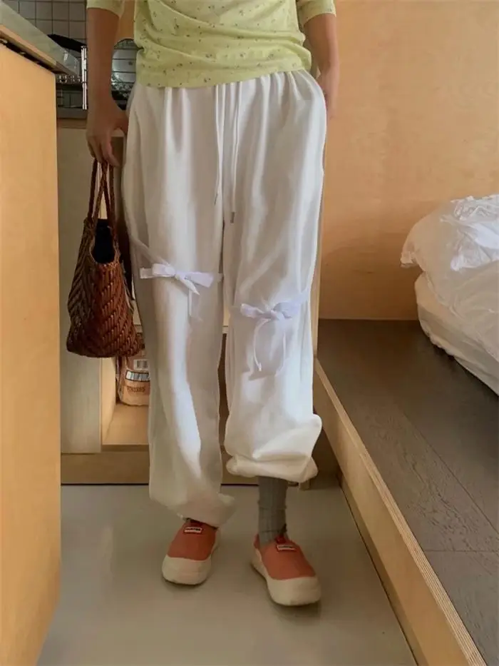 Doux fille velours noeud taille pantalons de sport longue droite taille haute pantalon décontracté trajet Sle femmes Faion