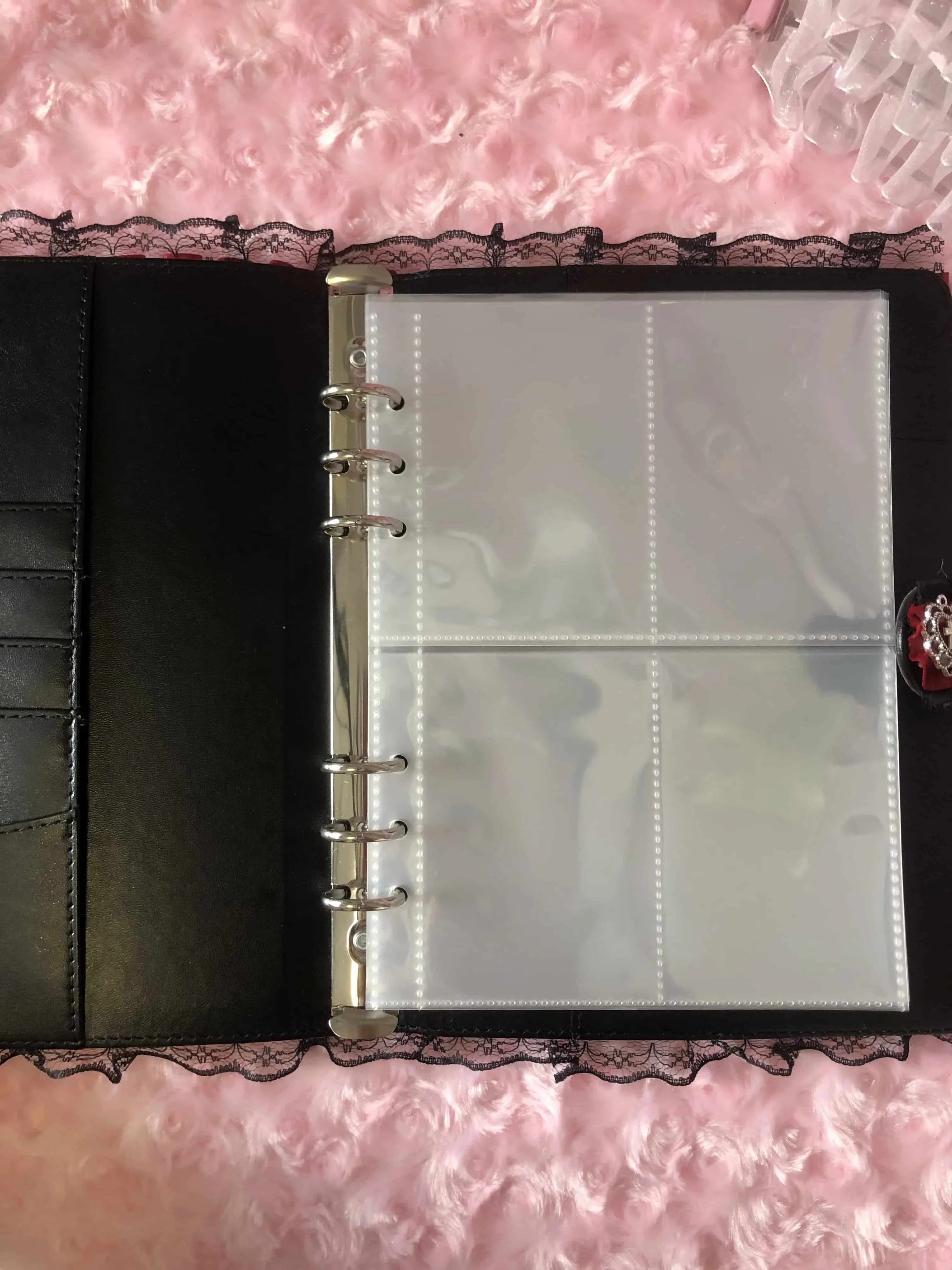 A5 Binder Photocard Holder Kpop Collect Book 6 Ring Lace Top Loader Photo Album Deco Pc Handmade Black Poca Kpop Stuff Storage