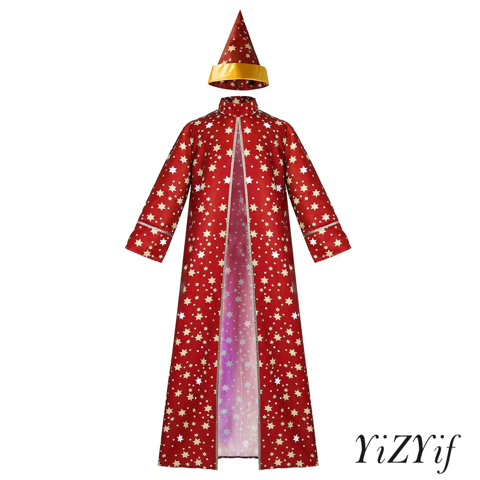 

Unisex Adults Witch Wizard Robe And Hat Allover Star Print Long Sleeve Long Robe Cloak Jackets And Hat for Halloween Christmas