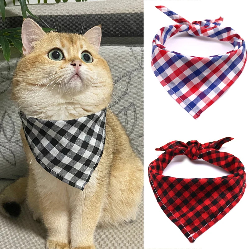 Classic Plaid Cat Dog Bandanas Bibs Soft Pet Soft Scarf for Small Dogs Cats Triangle Towel Pet Supplies Accessories mascotas